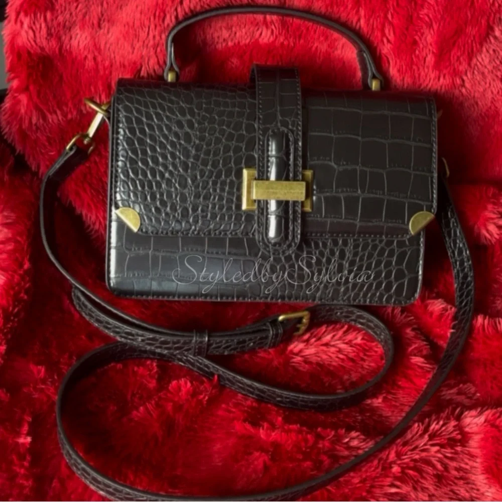 Women’s Classy Croc Embossed Crossbody Shoulder Top Handle Handbag Purse
